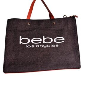 Bebe Los Angeles Tote Bag Denim Orange Trim Logo Print
